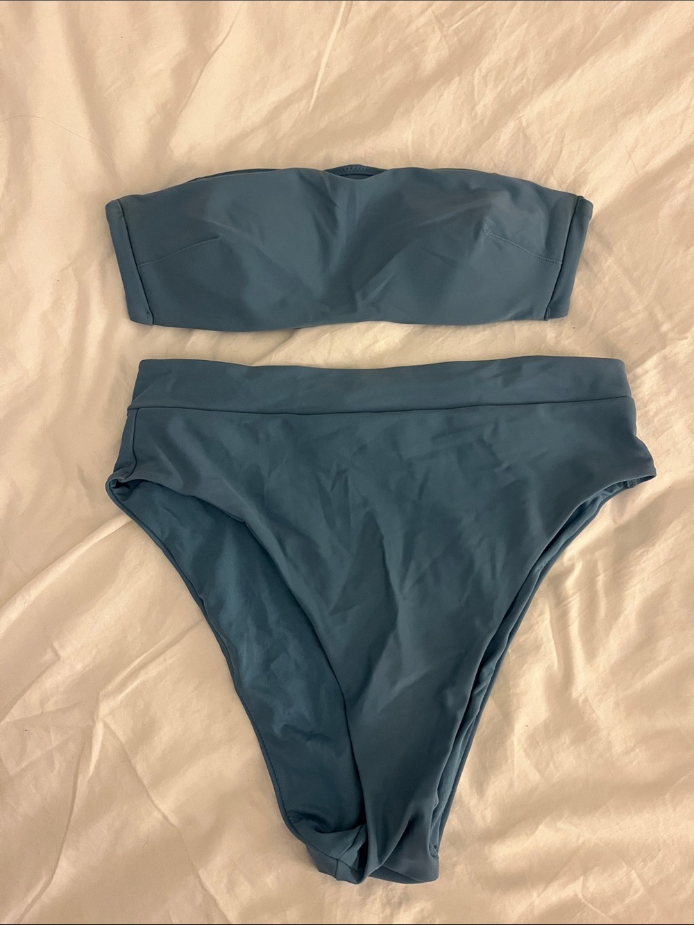 aerie Strapless Bandeau Bikini Set in Dusty Blue